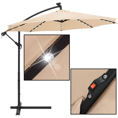Umbrelă cu Iluminare LED Solară pentru Terasă și Grădină 330 × 190 × 250 cm, Hexagonală, Structură Metalică