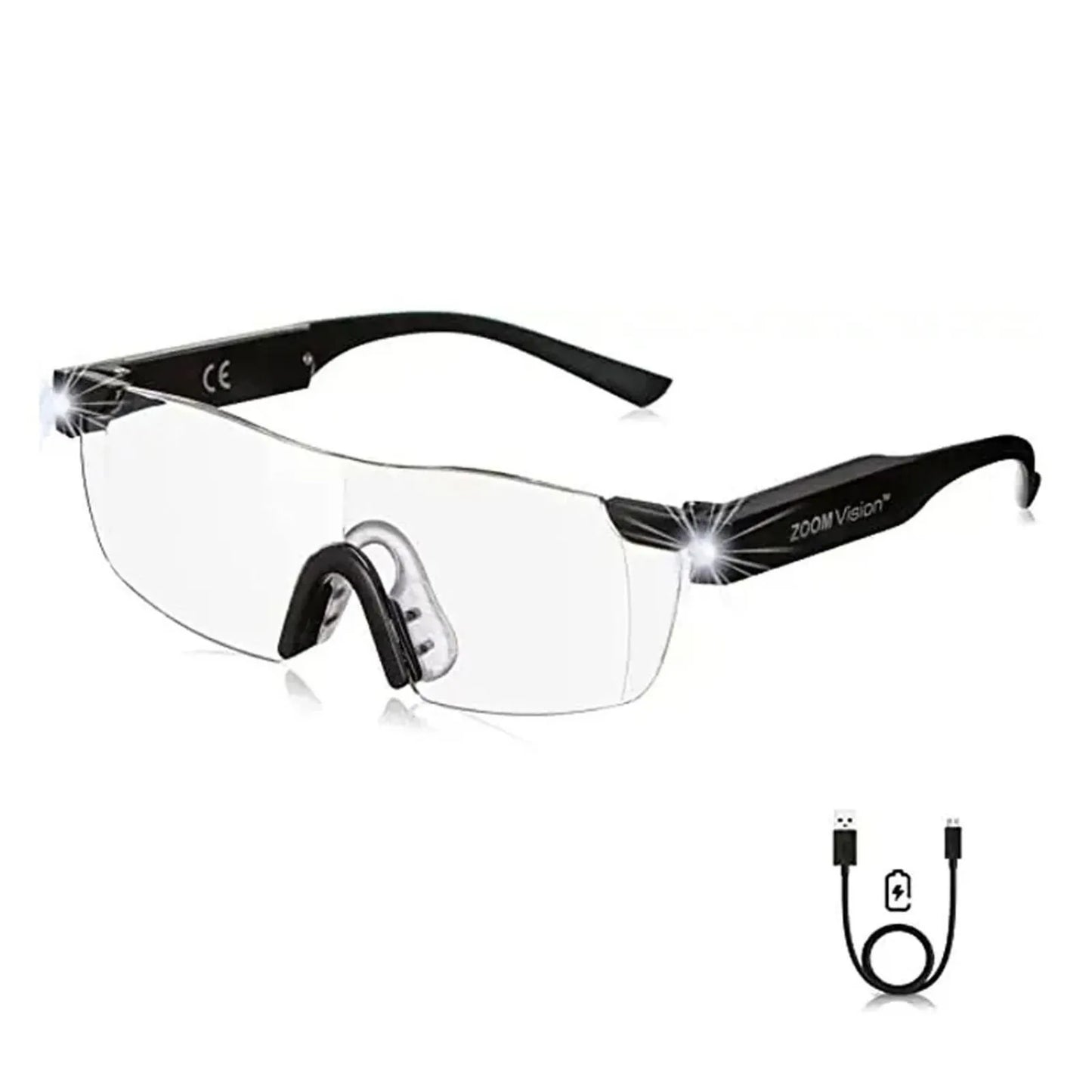 Ochelari cu lupa, zoom vision, led-uri ultra bright, reincarcabili usb, compatible cu ochelari de prescriptie, negru