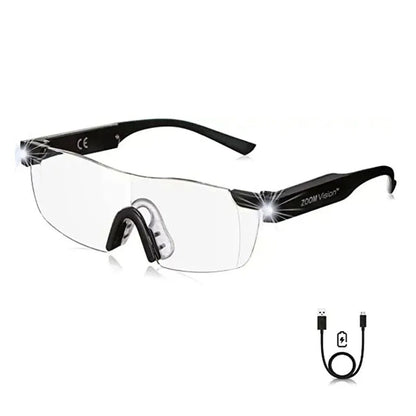 Ochelari cu lupa, zoom vision, led-uri ultra bright, reincarcabili usb, compatible cu ochelari de prescriptie, negru