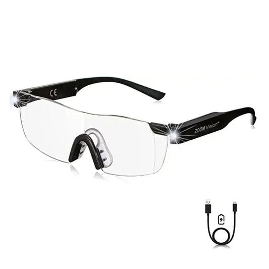 Ochelari cu lupa, zoom vision, led-uri ultra bright, reincarcabili usb, compatible cu ochelari de prescriptie, negru