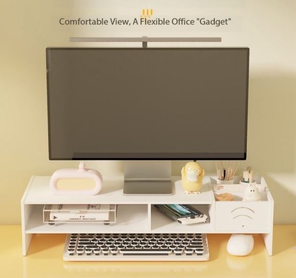 Suport Monitor/Laptop cu Sertar și 2 Niveluri, Organizator pentru Birou, MDF