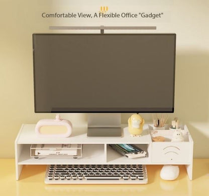 Suport Monitor/Laptop cu Sertar și 2 Niveluri, Organizator pentru Birou, MDF