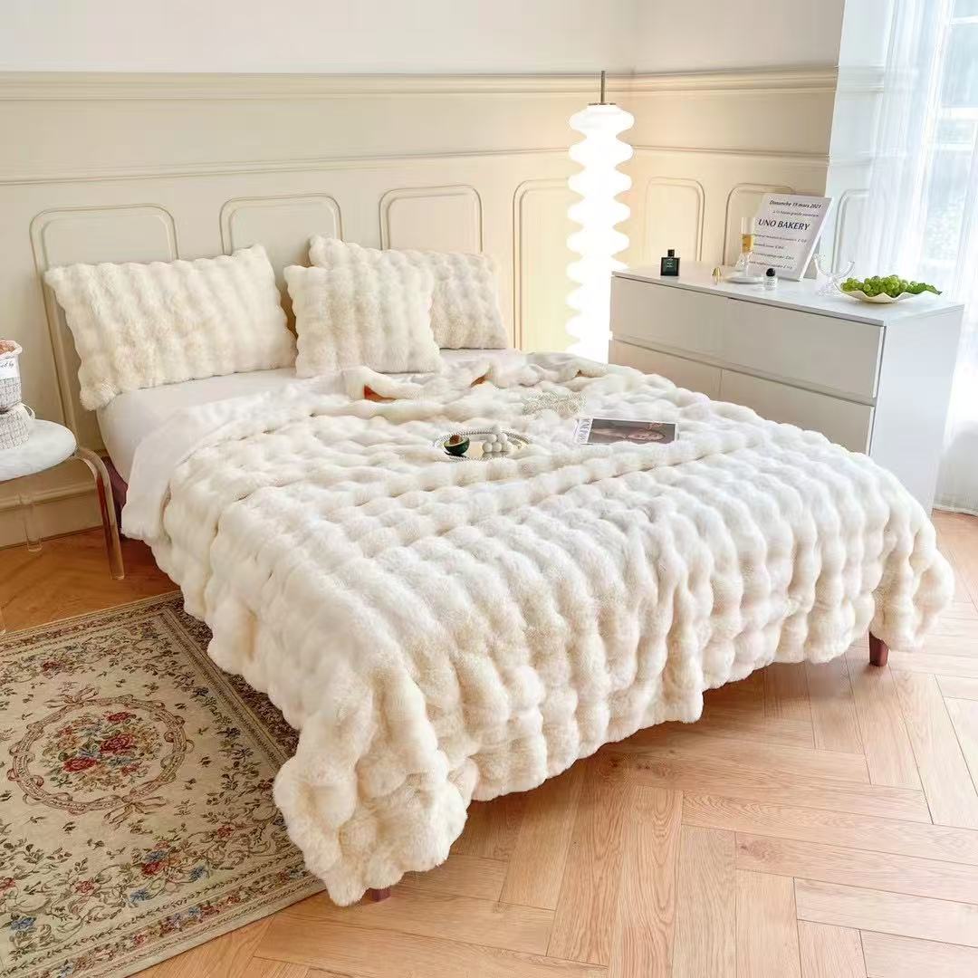 Pătură Luxury Soft Touch, cu Blăniță Artificială Tip Iepure, 200x230 cm