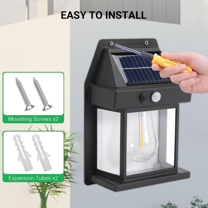 Lampa solara pentru exterior cu model de bec cu filament
