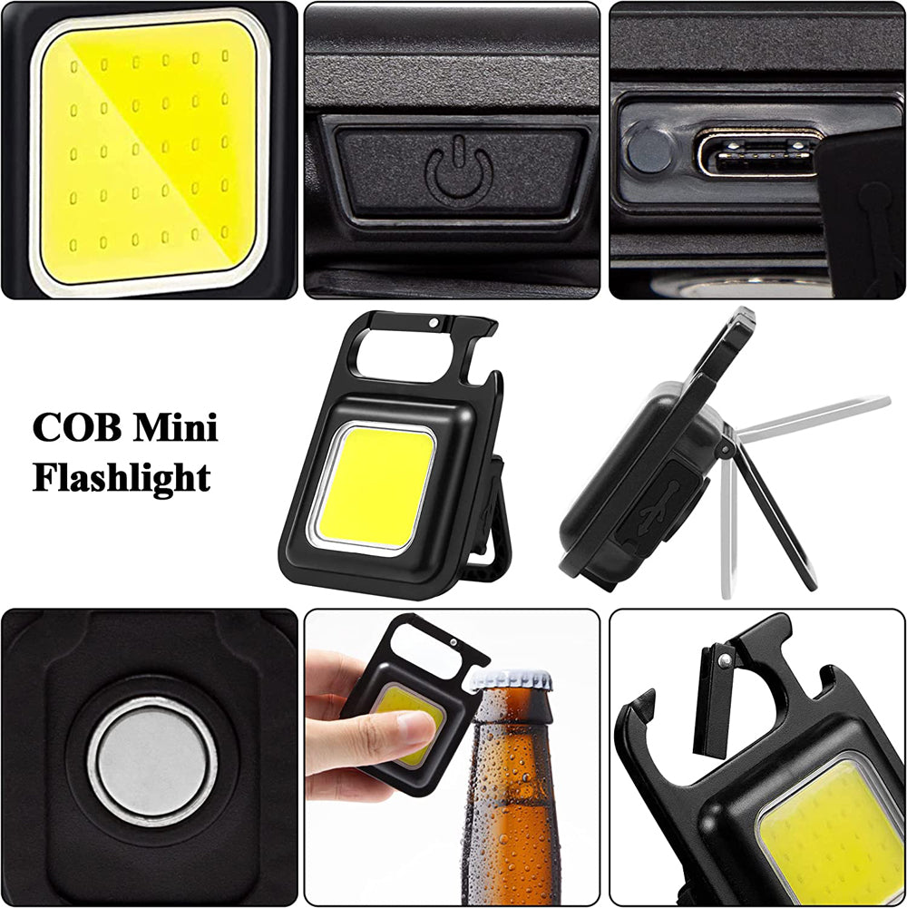 Mini lanternă LED tip  breloc cu lumină multifuncțională portabilă COB lanternă Camping cu încărcare USB  1+1