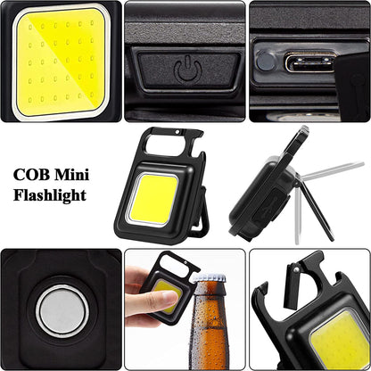 Mini lanternă LED tip  breloc cu lumină multifuncțională portabilă COB lanternă Camping cu încărcare USB  1+1