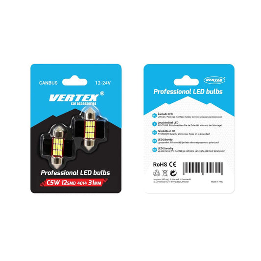 Set becuri auto cu LED CANBUS sofit compatibil C5W 12 SMD 31mm Alb 12/24V, destinat competitiilor auto sau off-road-1