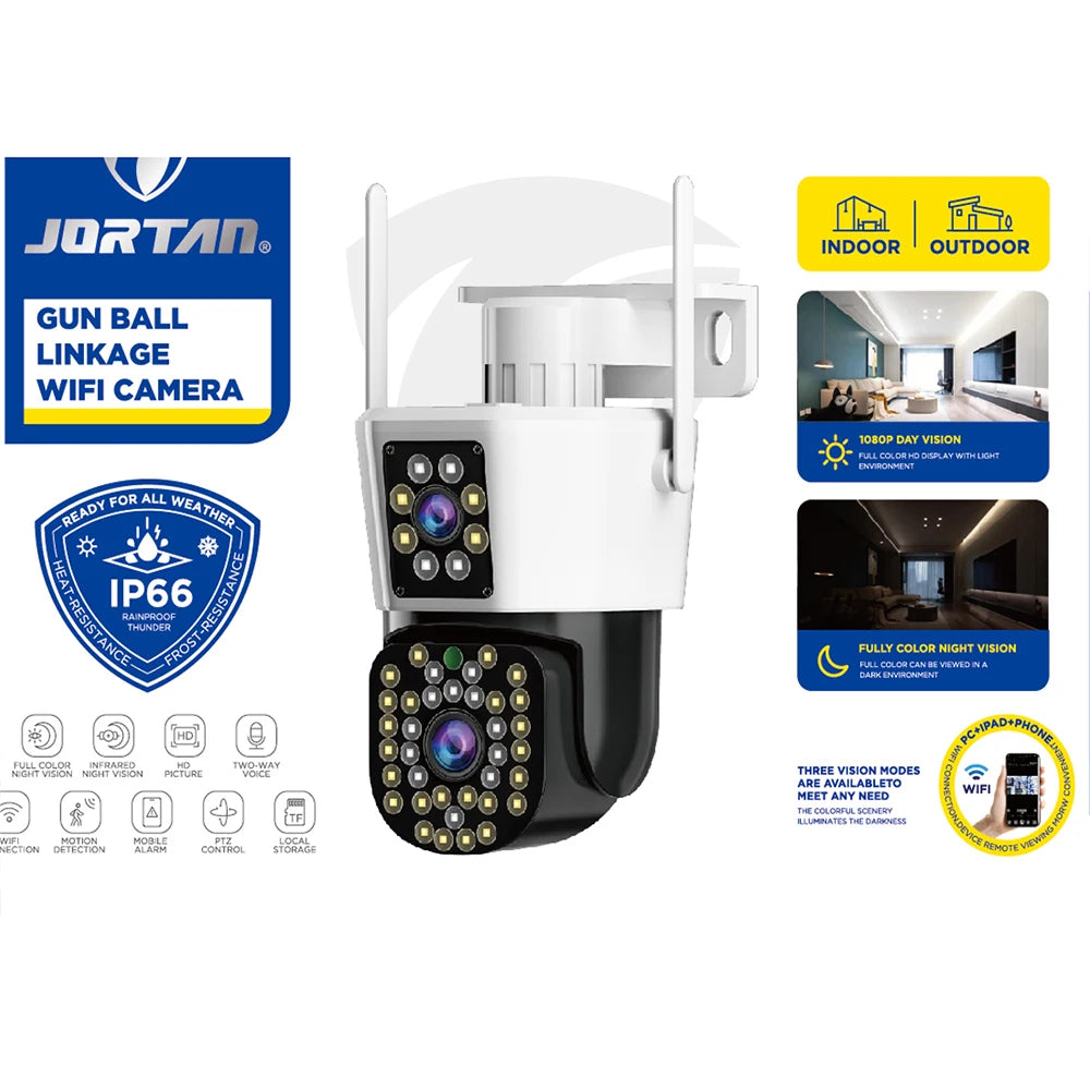 Camera Dubla Jortan - 6MP, Full HD 4K, LAN/WiFi cu Alarma, Detectare Umana, Recunoastere Faciala, IP 66