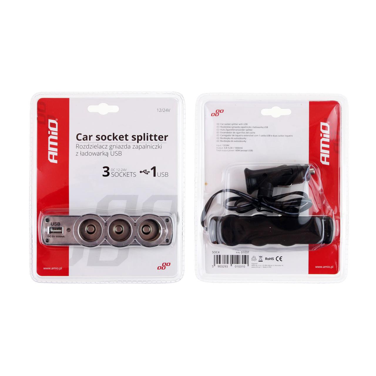 Splitter bricheta auto SOC4 3+1 USB-1