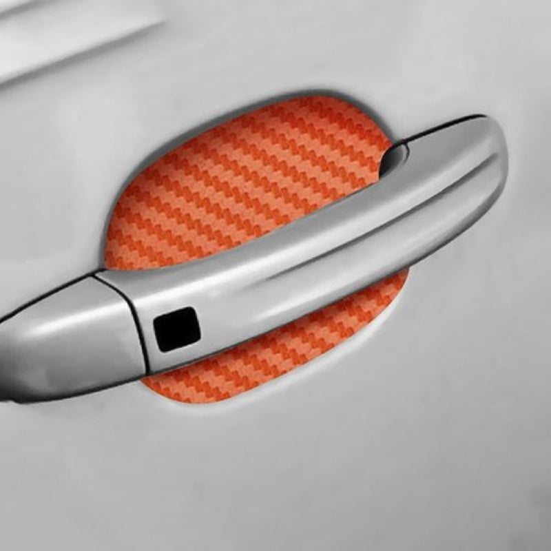 Set 4 bucati protectie zgarieturi manere usa din autocolant carbon 3D Orange-0