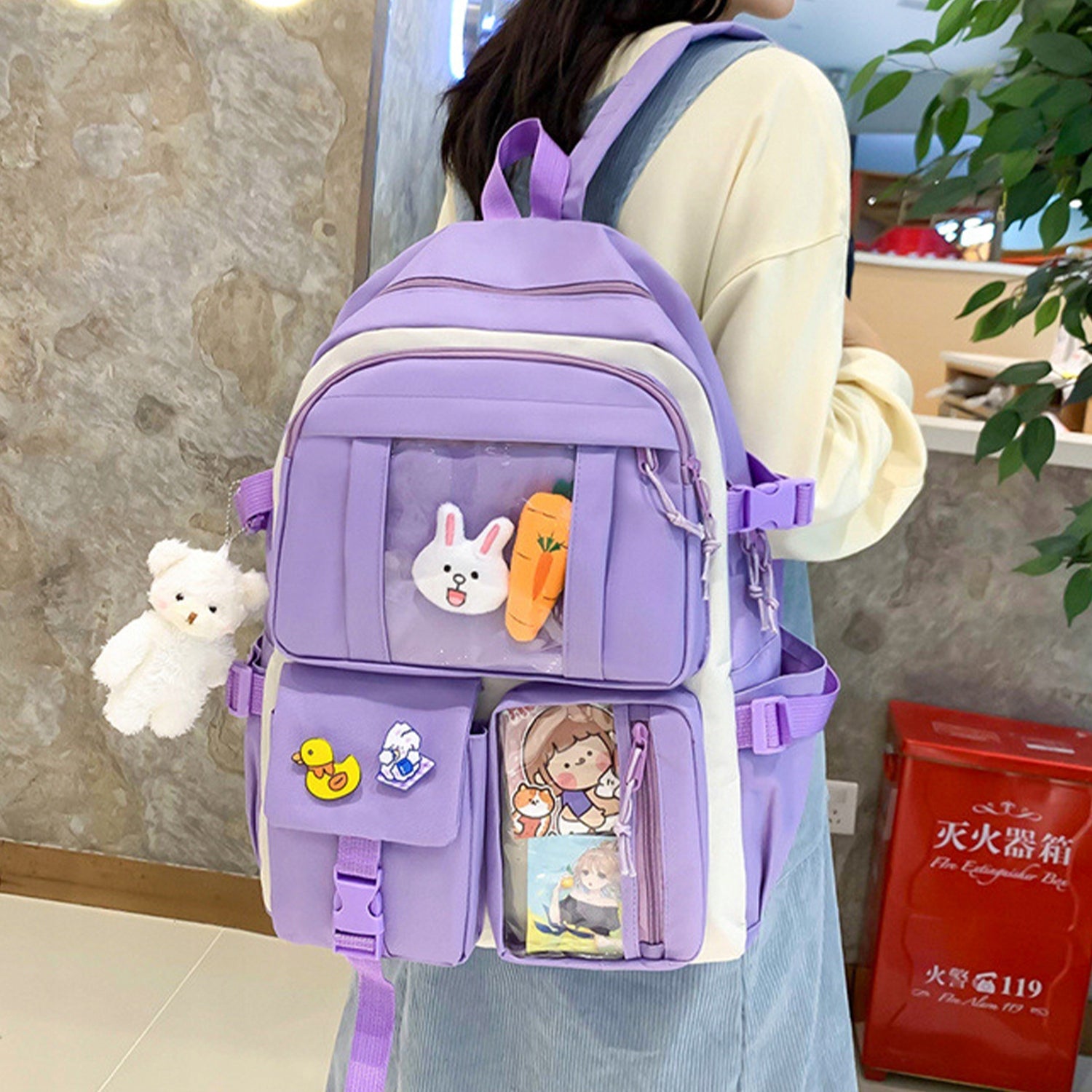 Set 4-in-1 pentru Scolari sau Prescolari - (rucsac, geanta de umar, plic elegant, penar), culoare VIOLET cu IEPURAS, Cod AVX-WT-BUNN-VIOLET-4