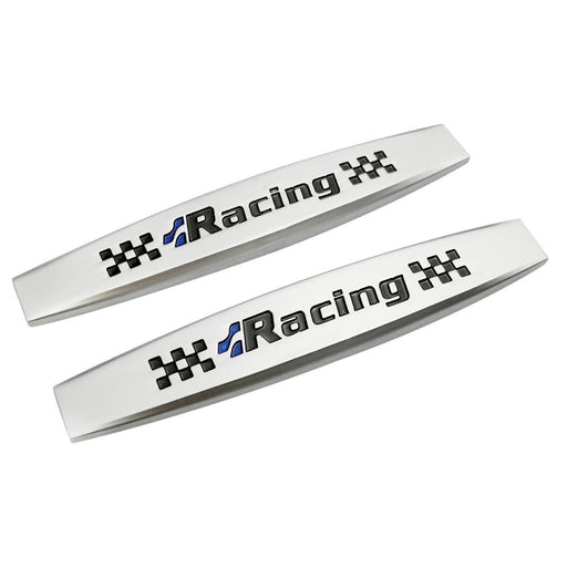 Set 2 x Embleme auto metalice, autoadezive, model "RACING", finisaj Crom, dimensiune, 10 x 1,5 cm-0