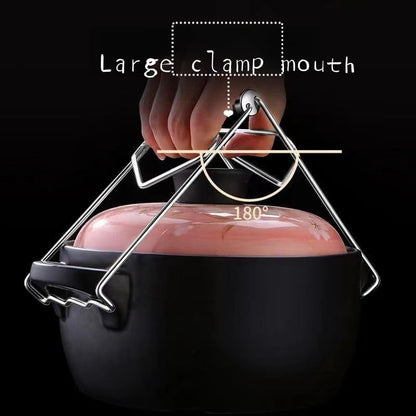 Clema pentru Boluri, Flippy, Anti-Alunecare, din Otel Inoxidabil, Extindere, pentru Oale, Tigai, de Uz Casnic, Rezistent la Temperaturi Inalte, 19.5x9.8x8 cm, Maner Maro, Gri-2
