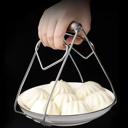 Clema pentru Boluri, Flippy, Anti-Alunecare, din Otel Inoxidabil, Extindere, pentru Oale, Tigai, de Uz Casnic, Rezistent la Temperaturi Inalte, 19.5x9.8x8 cm, Maner Maro, Gri-3