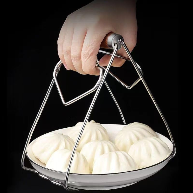 Clema pentru Boluri, Flippy, Anti-Alunecare, din Otel Inoxidabil, Extindere, pentru Oale, Tigai, de Uz Casnic, Rezistent la Temperaturi Inalte, 19.5x9.8x8 cm, Maner Maro, Gri-3