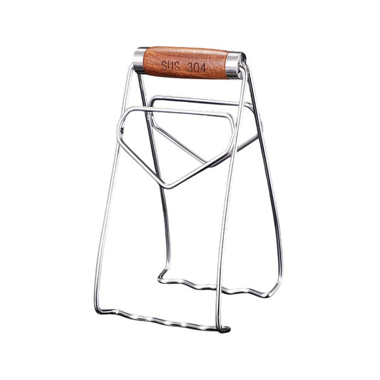 Clema pentru Boluri, Flippy, Anti-Alunecare, din Otel Inoxidabil, Extindere, pentru Oale, Tigai, de Uz Casnic, Rezistent la Temperaturi Inalte, 19.5x9.8x8 cm, Maner Maro, Gri-0