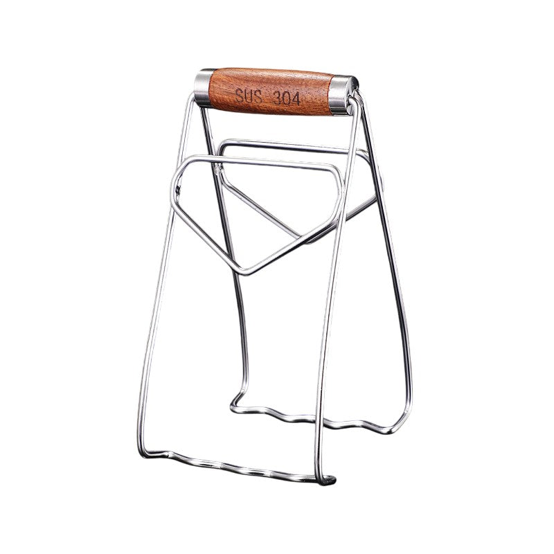 Clema pentru Boluri, Flippy, Anti-Alunecare, din Otel Inoxidabil, Extindere, pentru Oale, Tigai, de Uz Casnic, Rezistent la Temperaturi Inalte, 19.5x9.8x8 cm, Maner Maro, Gri-0