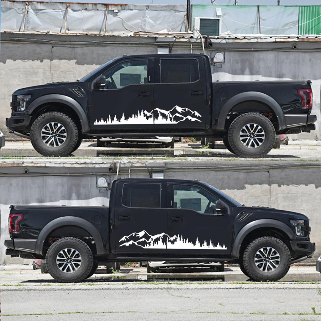 Set 2 stickere autoadezive pentru vehicule Off Road, model "Forest & Mountains", dimensiune 100 x 20 cm, culoare Alba-1