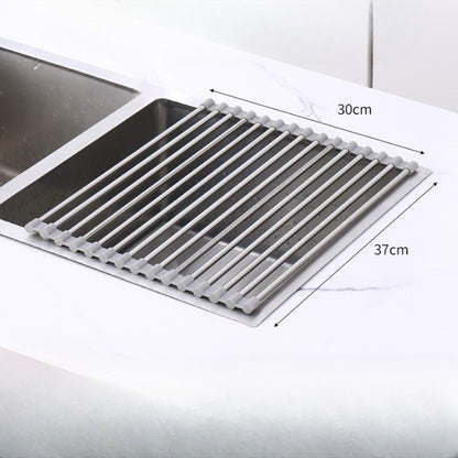 Covoras de Scurgere pentru Chiuveta Bucatarie, din Otel Inoxidabil, Suport Chiuveta, Pliabil, Antiderapant, Usor de Curatat si de Depozitat, 37x30cm, 15 Tuburi, Gri-5
