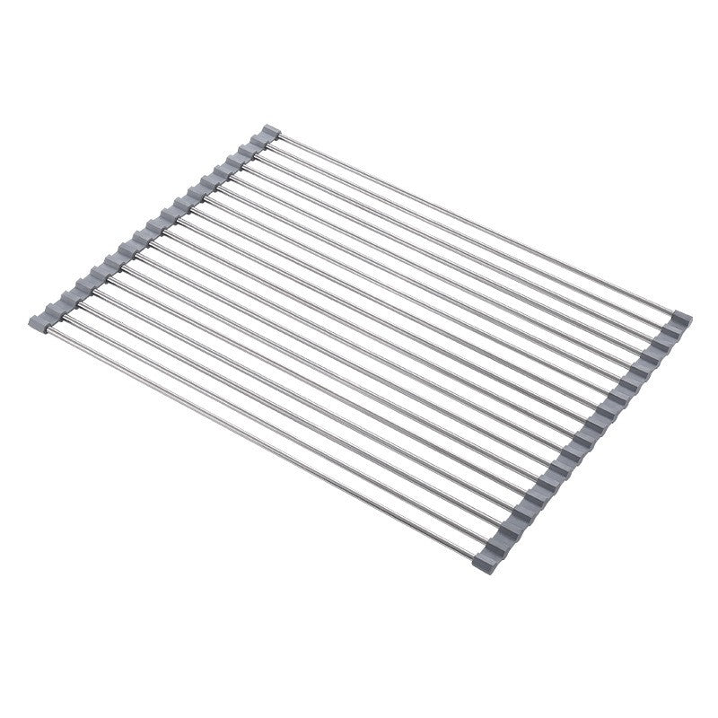 Covoras de Scurgere pentru Chiuveta Bucatarie, din Otel Inoxidabil, Suport Chiuveta, Pliabil, Antiderapant, Usor de Curatat si de Depozitat, 37x30cm, 15 Tuburi, Gri-0