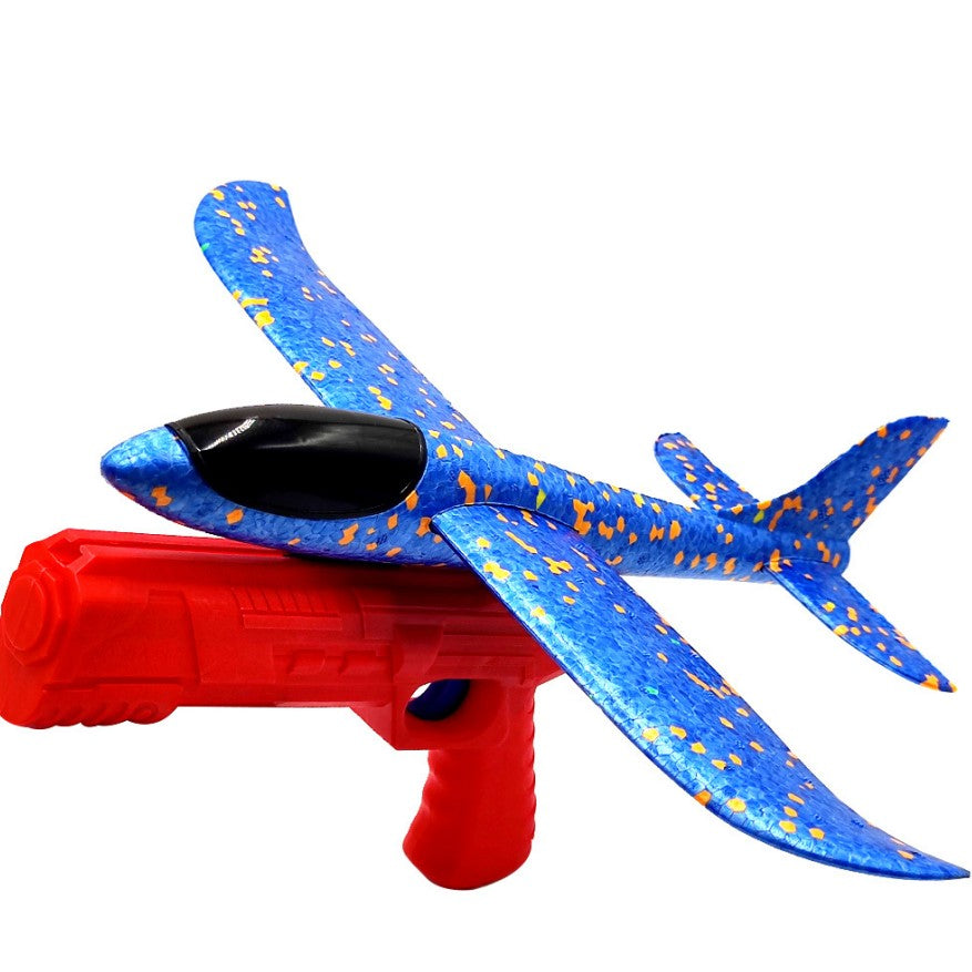 Pistol cu Lansator de Avion, Flippy, Pistol Rosu, Avion Albastru din Polistiren, 38 cm-0