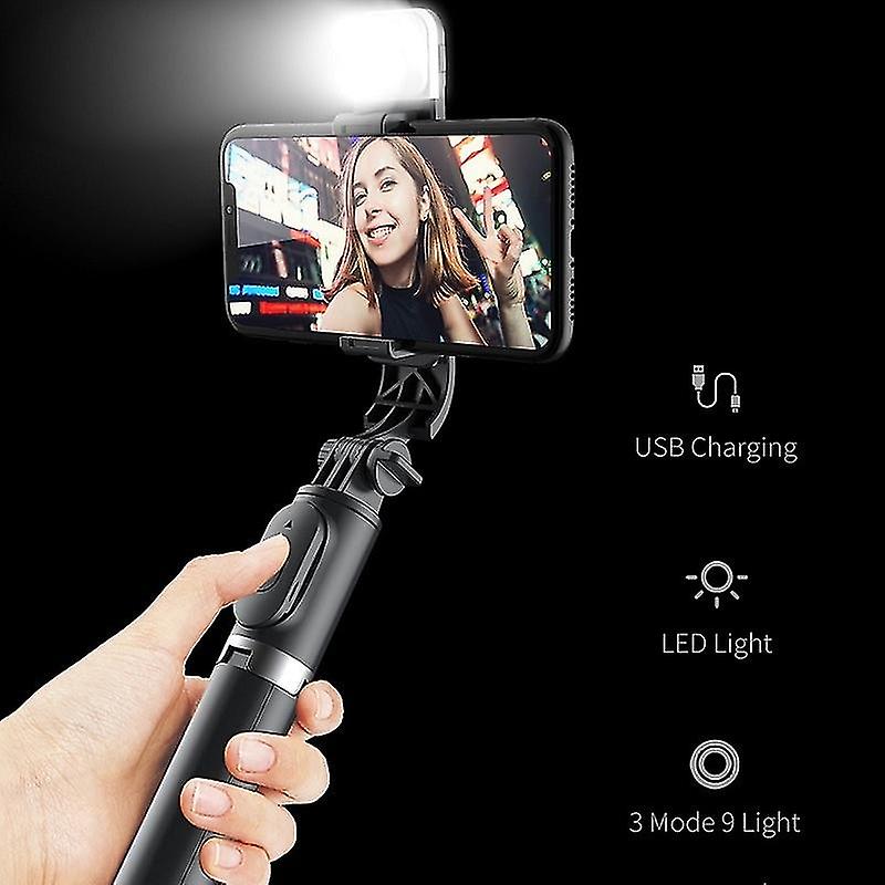 Set 3in1, Selfie Stick cu Lampa LED si Trepied, conectare Bluetooth, alimentare USB-3