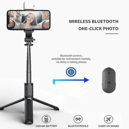Set 3in1, Selfie Stick cu Lampa LED si Trepied, conectare Bluetooth, alimentare USB-5