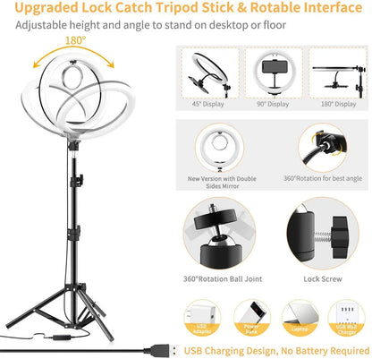 Lampa circulara Ring Light, 120 x LED SMD, 10 trepte lumina, telecomanda pe fir, trepied inclus
