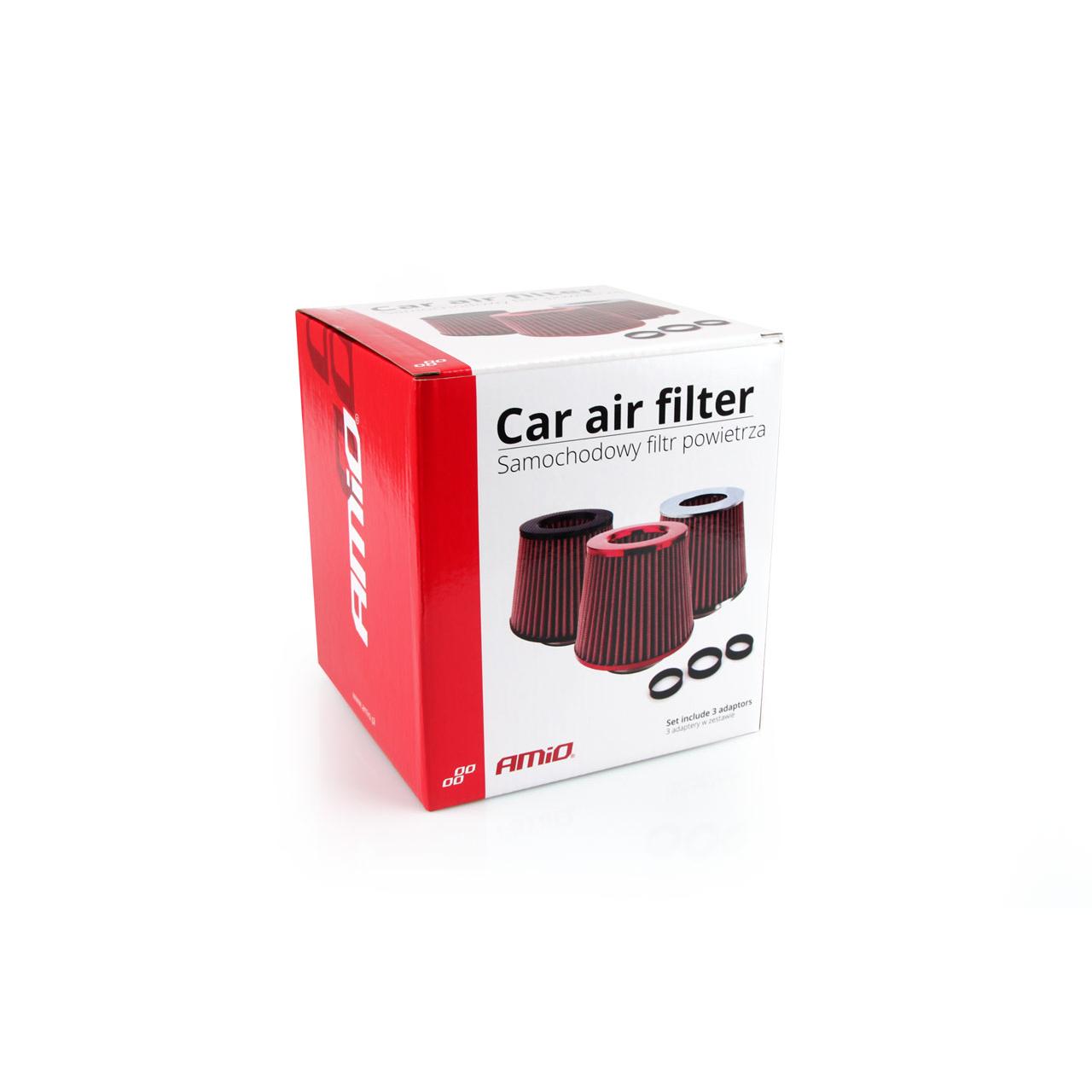 Filtru de aer conic rosu + chrome  cu 3 adaptoare-2