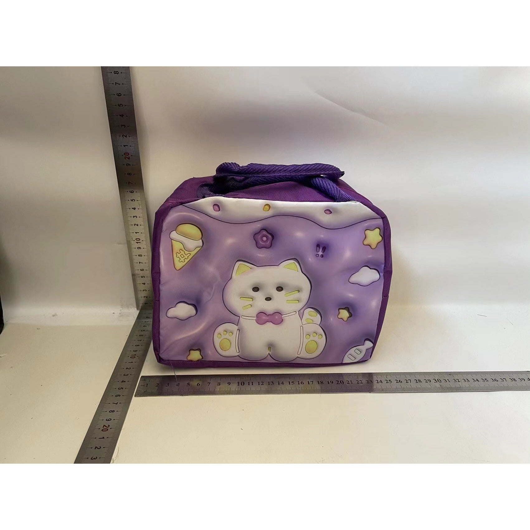 Geantă Frigorifică, Flippy, cu Desene Animate 3D, Portabilă pentru Copii, de Prânz, din Pânză Oxford, 23x13x19 cm, Model Pisicuta, Mov-1
