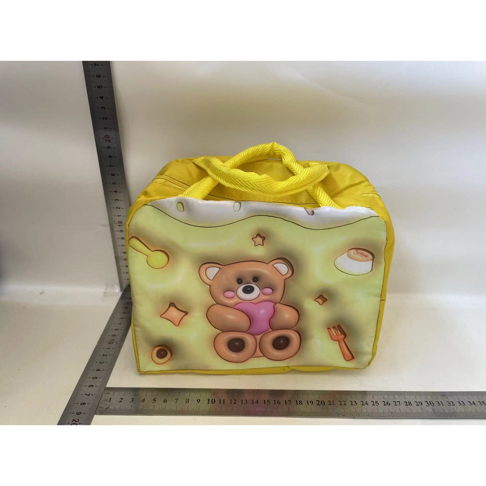 Geantă Frigorifică, Flippy, cu Desene Animate 3D, Portabilă pentru Copii, de Prânz, din Pânză Oxford, 23x13x19 cm, Model Ursulet, Galben-1