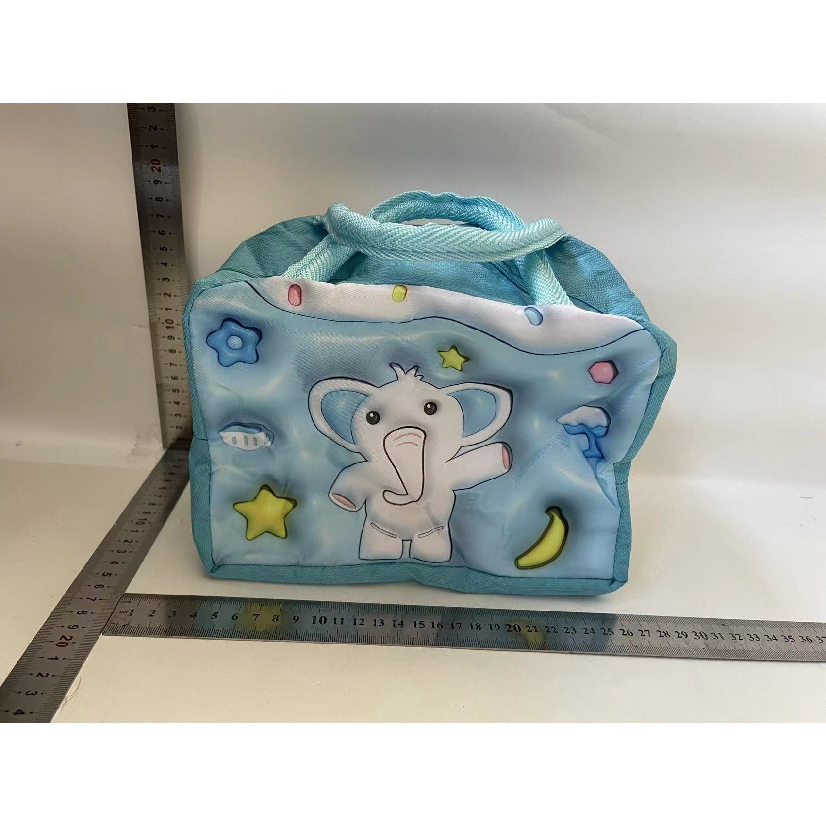 Geantă Frigorifică, Flippy, cu Desene Animate 3D, Portabilă pentru Copii, de Prânz, din Pânză Oxford, 23x13x19 cm, Model Elefantel, Albastru-1