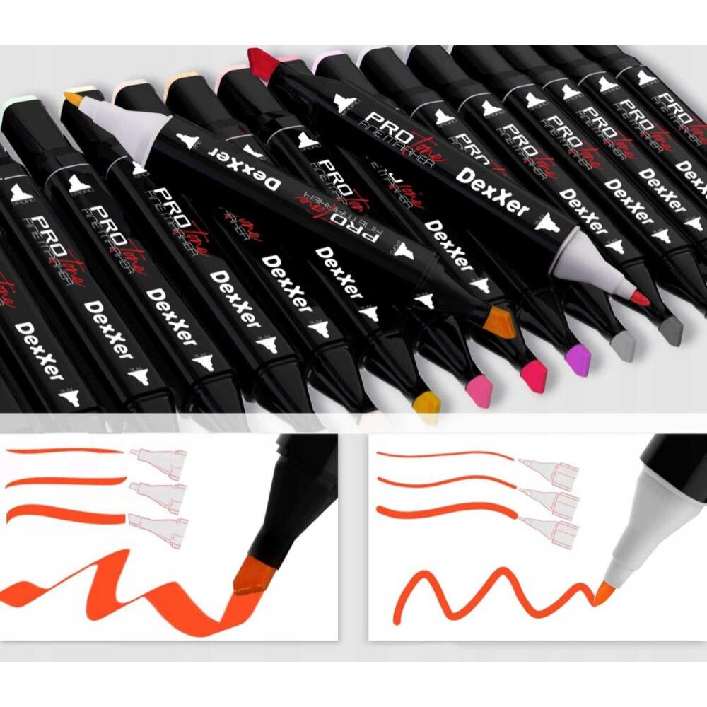 Set 120 Markere Profesionale pentru pasionatii de desen, cu cap dublu gros - subtire, cu geanta de depozitare, model AVX-WT-MDS-120-10