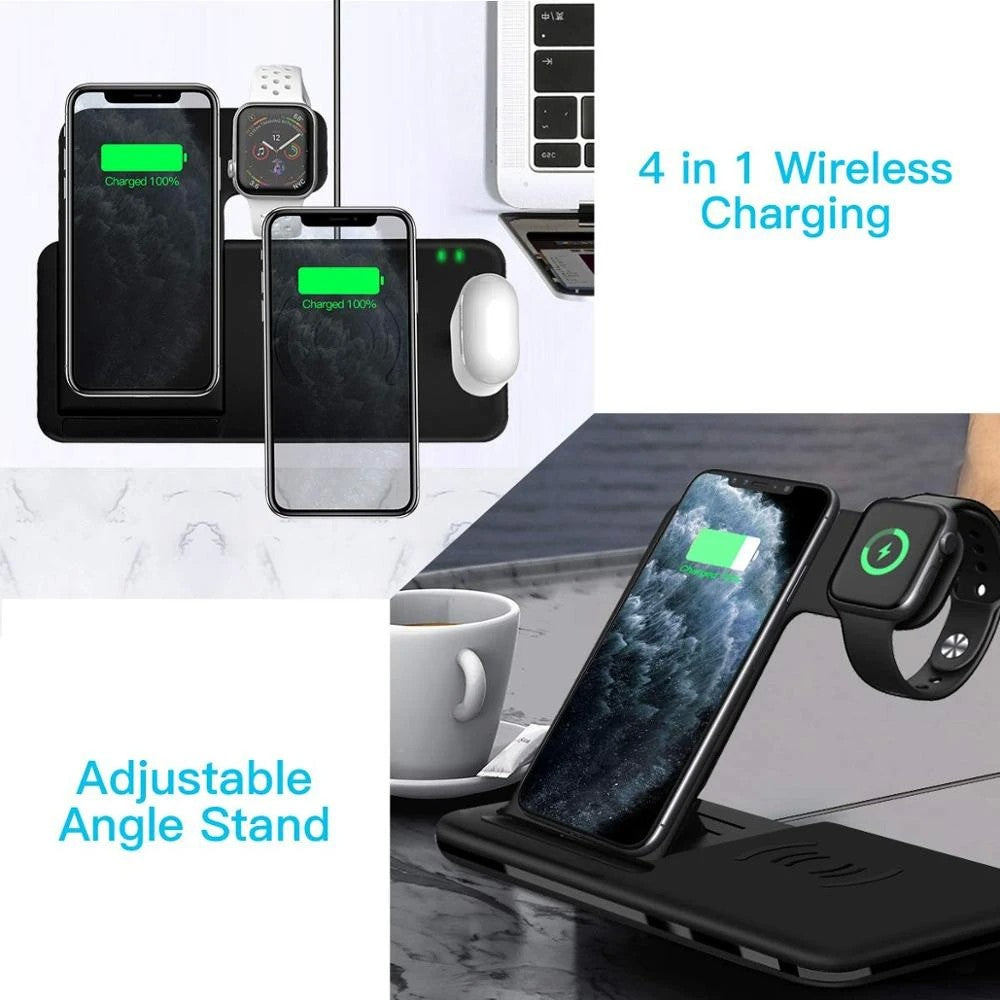 Incarcator Wireless FastCharge Flippy 4 In 1, design pliabil, 15W, Compatibil Apple Watch, Airpods, iPhone, Android, Samsung, Huawei, Xiaomi, Oppo, Negru-1