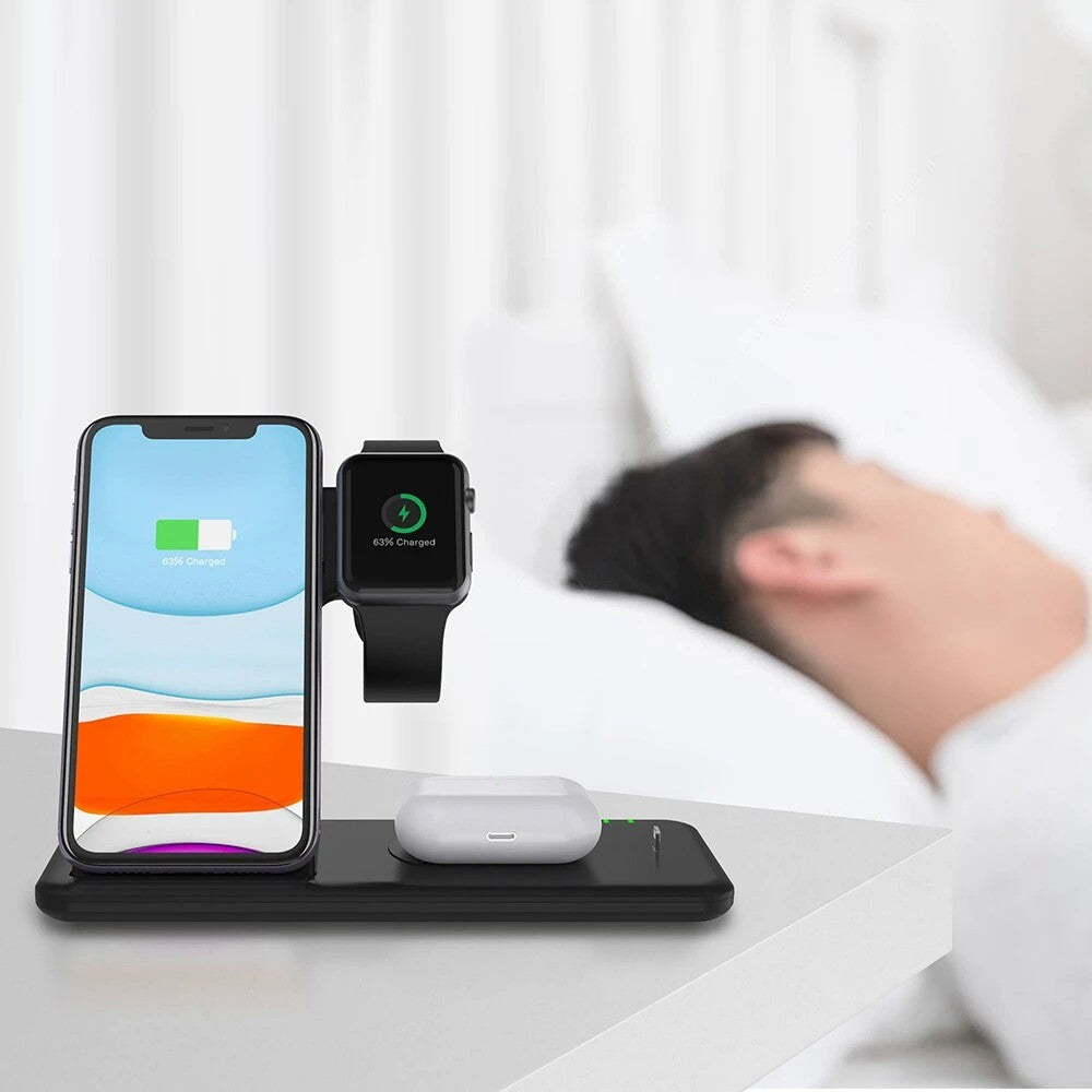 Incarcator Wireless FastCharge Flippy 4 In 1, design pliabil, 15W, Compatibil Apple Watch, Airpods, iPhone, Android, Samsung, Huawei, Xiaomi, Oppo, Negru-2