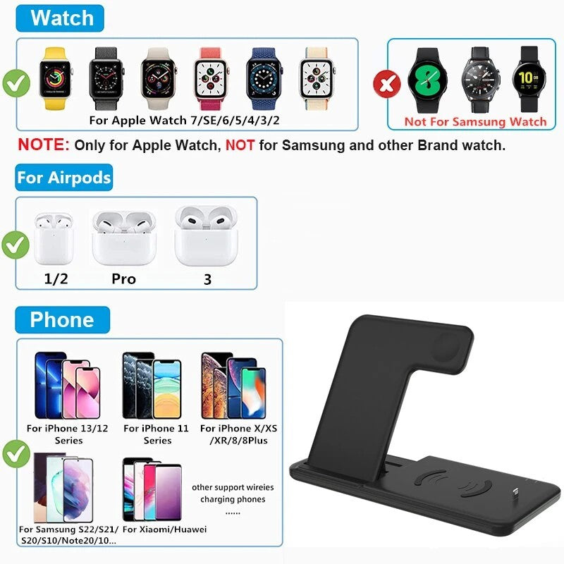 Incarcator Wireless FastCharge Flippy 4 In 1, design pliabil, 15W, Compatibil Apple Watch, Airpods, iPhone, Android, Samsung, Huawei, Xiaomi, Oppo, Negru-3