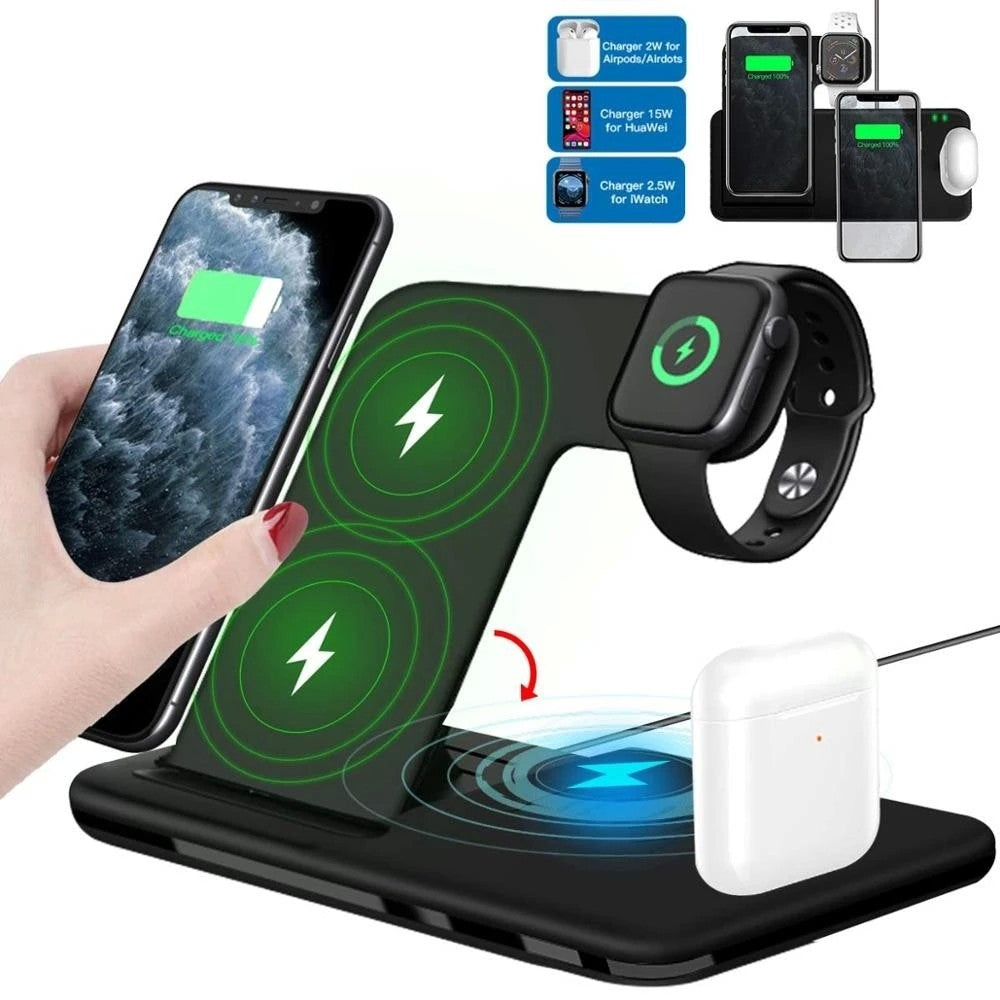 Incarcator Wireless FastCharge Flippy 4 In 1, design pliabil, 15W, Compatibil Apple Watch, Airpods, iPhone, Android, Samsung, Huawei, Xiaomi, Oppo, Negru-4