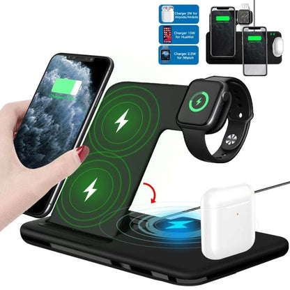 Incarcator Wireless FastCharge Flippy 4 In 1, design pliabil, 15W, Compatibil Apple Watch, Airpods, iPhone, Android, Samsung, Huawei, Xiaomi, Oppo, Negru-4