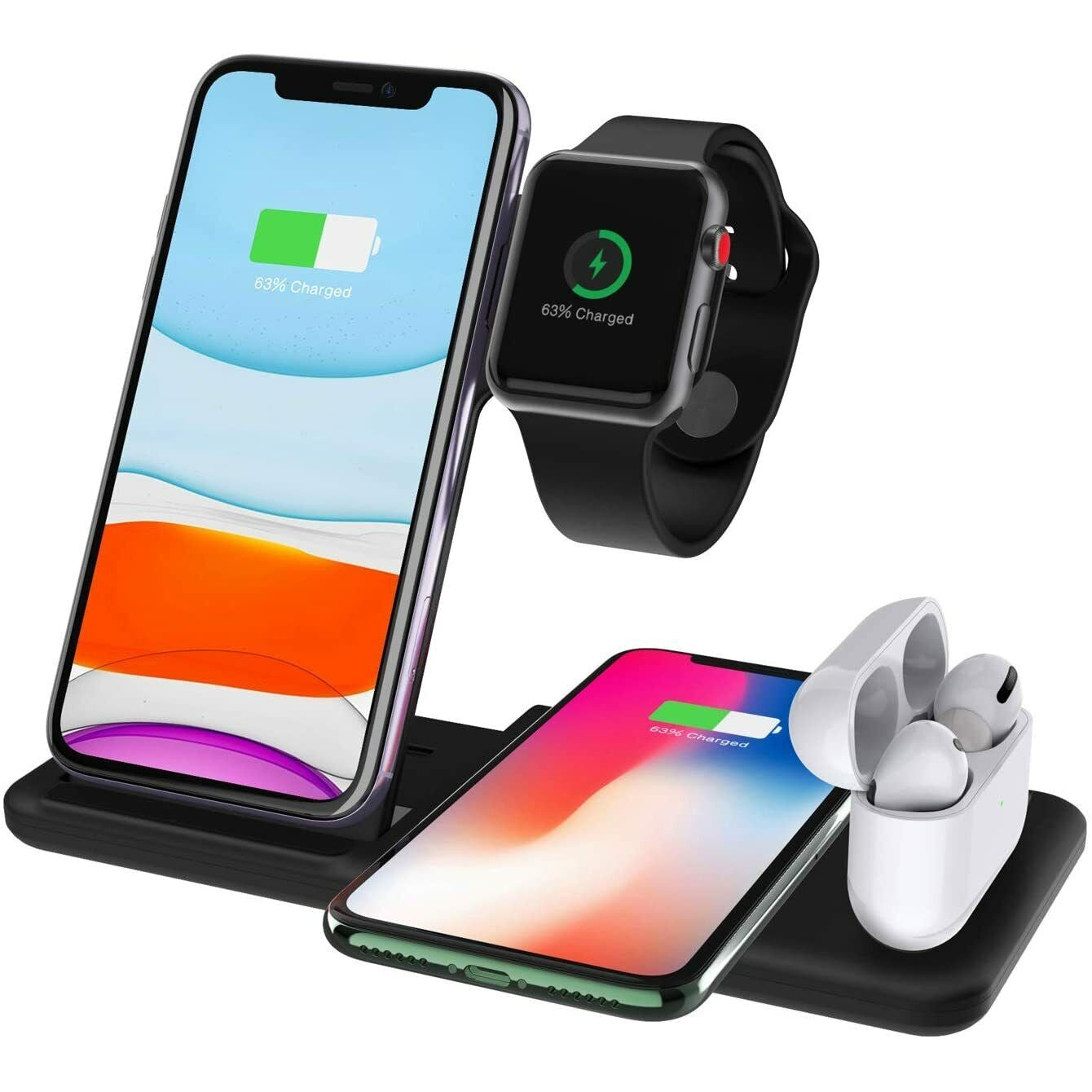 Incarcator Wireless FastCharge Flippy 4 In 1, design pliabil, 15W, Compatibil Apple Watch, Airpods, iPhone, Android, Samsung, Huawei, Xiaomi, Oppo, Negru-0