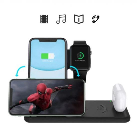 Incarcator Wireless FastCharge Flippy 4 In 1, design pliabil, 15W, Compatibil Apple Watch, Airpods, iPhone, Android, Samsung, Huawei, Xiaomi, Oppo, Negru-6