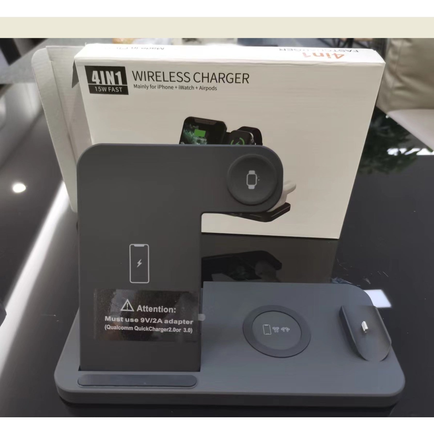 Incarcator Wireless FastCharge Flippy 4 In 1, design pliabil, 15W, Compatibil Apple Watch, Airpods, iPhone, Android, Samsung, Huawei, Xiaomi, Oppo, Negru-8