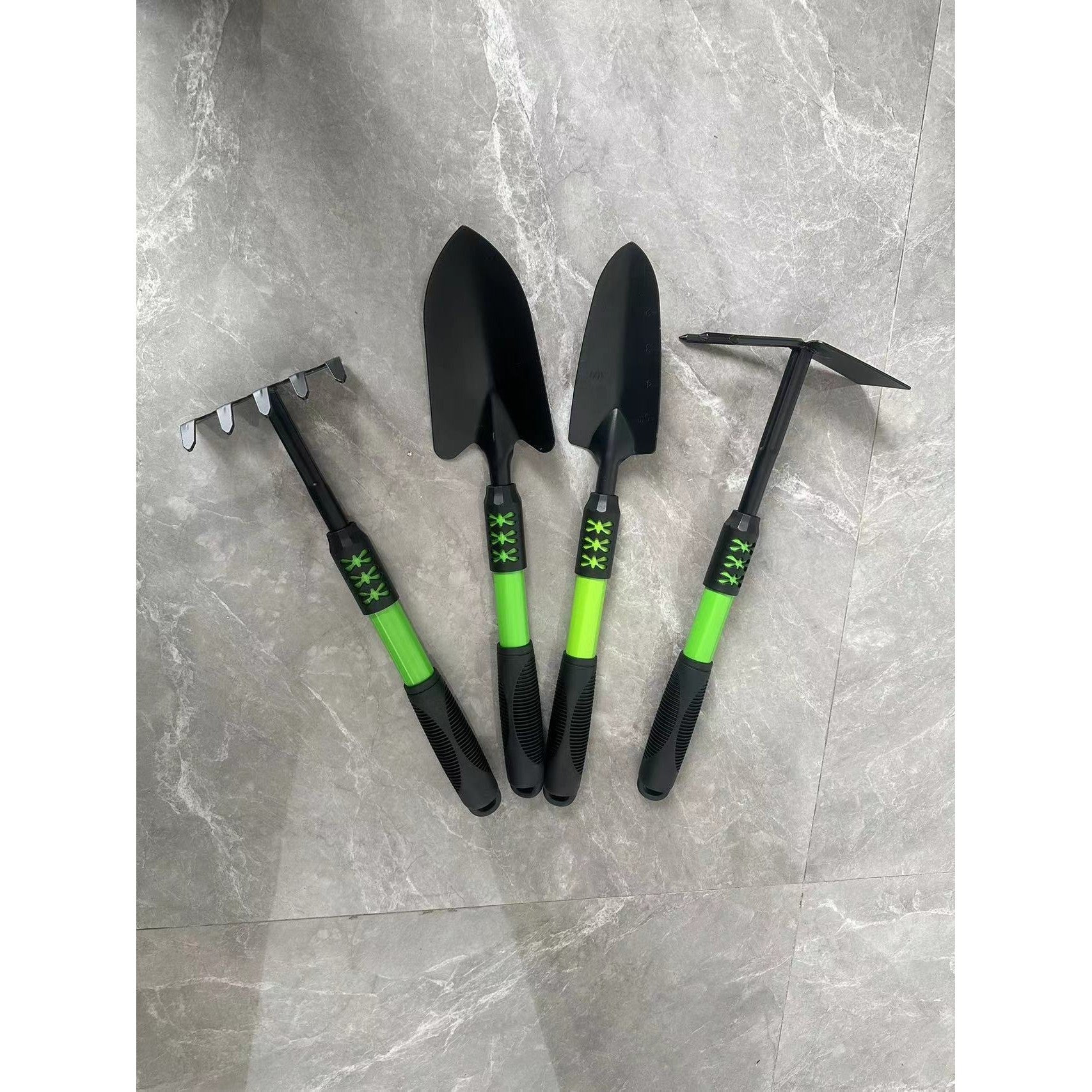 Set 4 Unelte de Gradina Flippy, pentru Plantare Prelucrare Sol si Ingrijire Plante, Material PVC carbon, Negru Verde-0