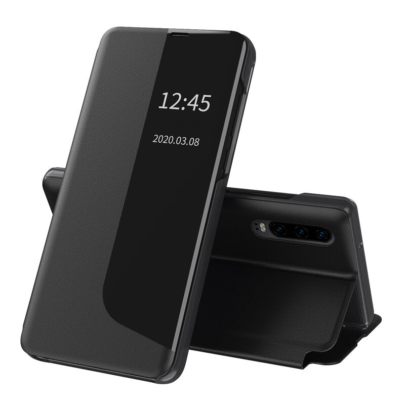 Husa Huawei P30 Eco Leather View flip tip carte, negru