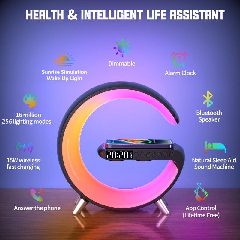 Lampa led RGB G cu boxa Bluetooth, ceas si incarcare wireless, dimensiune mare