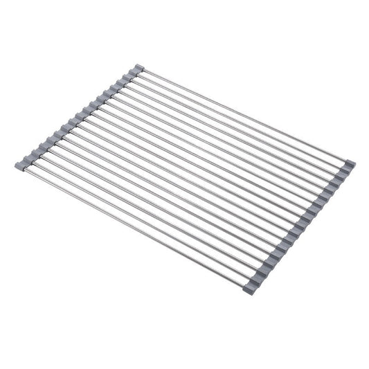 Covoras de Scurgere pentru Chiuveta Bucatarie, din Otel Inoxidabil, Suport Chiuveta, Pliabil, Antiderapant, Usor de Curatat si de Depozitat, 47x37cm, 18 Tuburi, Gri-0