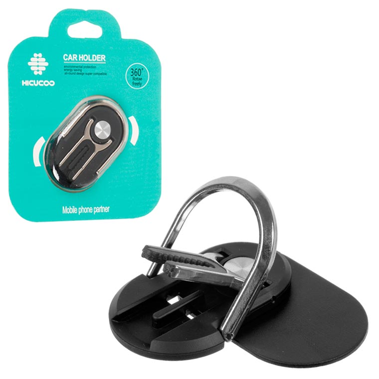 Inel suport telefon 2 in 1, cu adeziv 3M, cu prindere pe ventilatie, negru