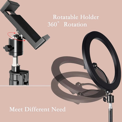 Lampa circulara Ring Light, 120 x LED SMD, 10 trepte lumina, telecomanda pe fir, trepied inclus