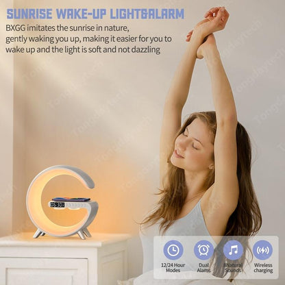 Lampa led RGB G cu boxa Bluetooth, ceas si incarcare wireless, dimensiune mare
