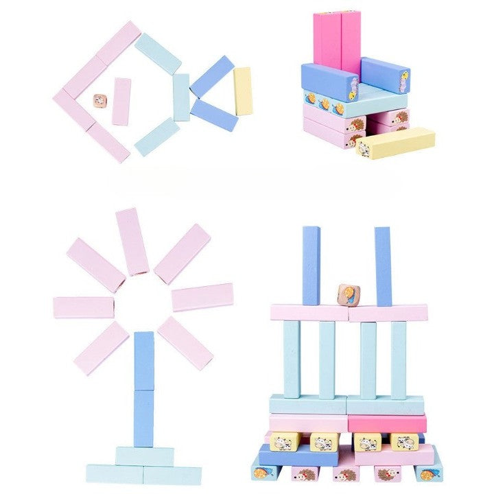 Joc de Societate, Flippy, pentru Copii, din Lemn, Interactiv, Distractiv, Jenga Stack High Blocks, cu Zar, 51 de Piese Animate, 24.5x18x5 cm, Multicolor-4