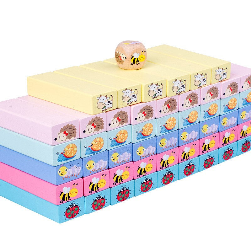 Joc de Societate, Flippy, pentru Copii, din Lemn, Interactiv, Distractiv, Jenga Stack High Blocks, cu Zar, 51 de Piese Animate, 24.5x18x5 cm, Multicolor-8
